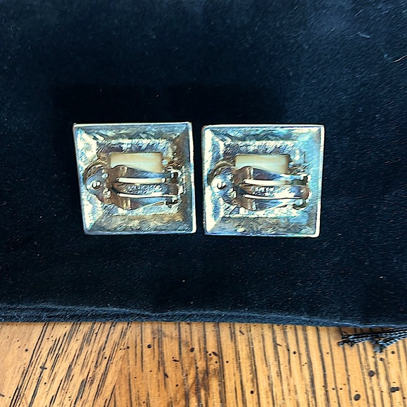 Authentic& Rare Givenchy clip Earrings.White Enamel& silvertone.Givenchy on clip - Picture 3 of 6